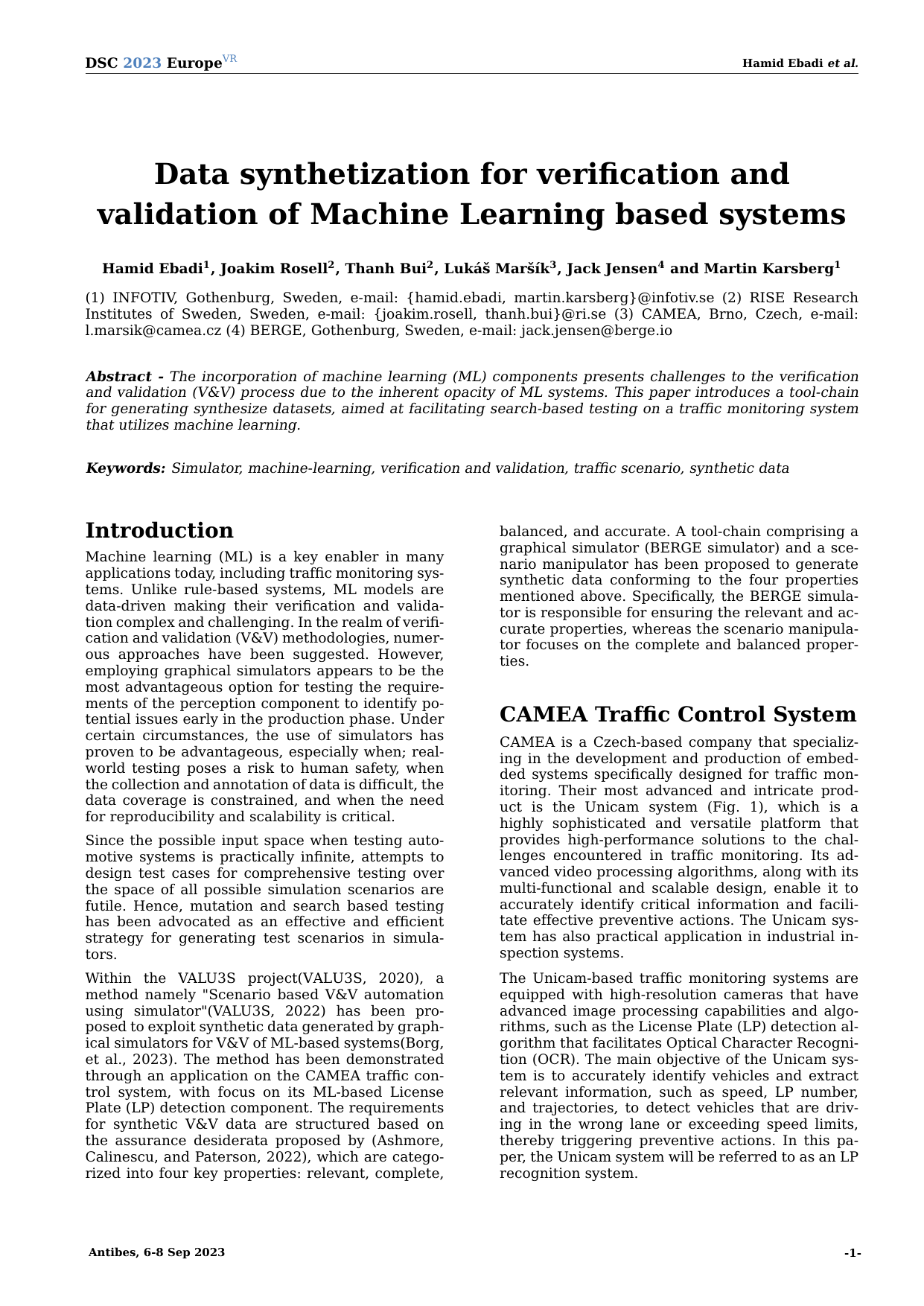 Data Synthetization for Verification and Validation of Machine Learning Based Systems