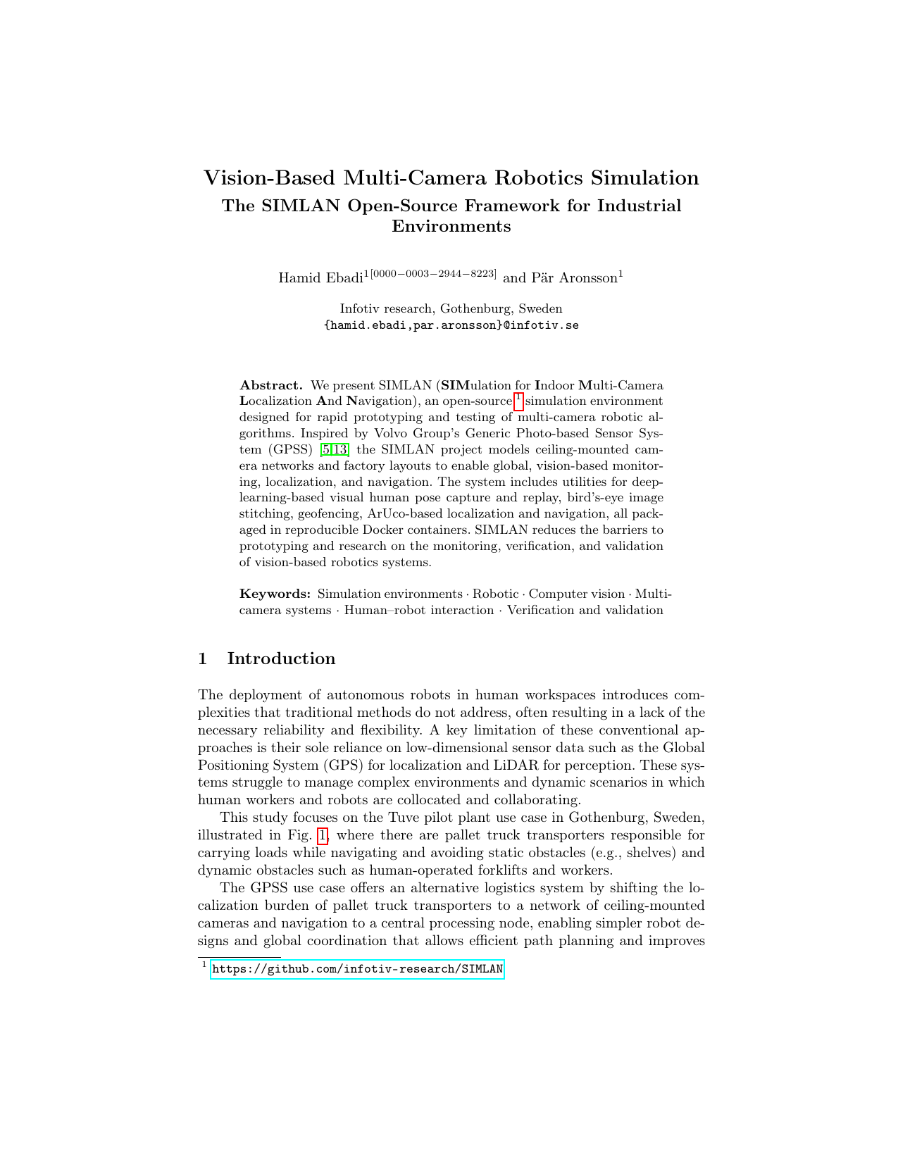 Vision-Based Multi-Camera Robotics Simulation: The SIMLAN Open-Source Framework for Industrial Environments