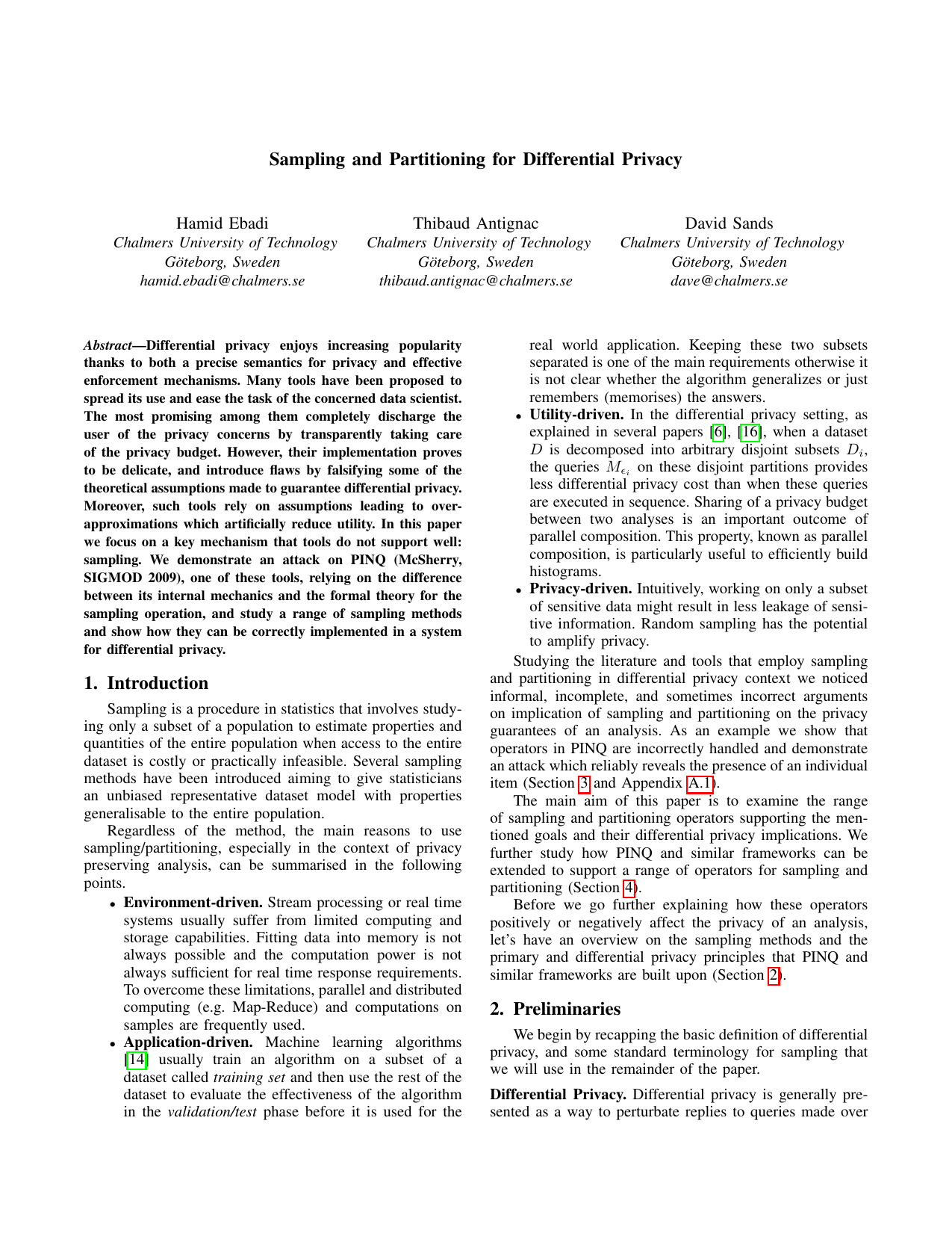 Sampling and Partitioning for Differential Privacy