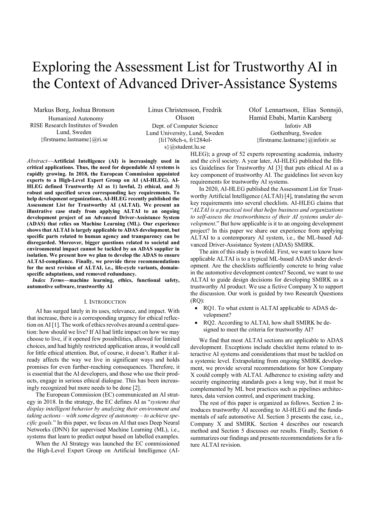 Exploring the Assessment List for Trustworthy AI in the Context of Advanced Driver-Assistance Systems